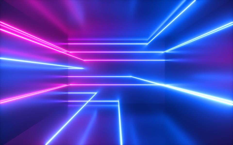 3d render, pink blue neon lines, geometric shapes, virtual space, ultraviolet light, 80's style,... (+) retro disco, fashion laser show, abstract background