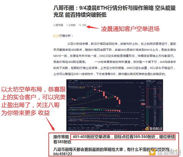 八哥币圈：9/4凌晨ETH空单布局恭喜跟上的实仓客