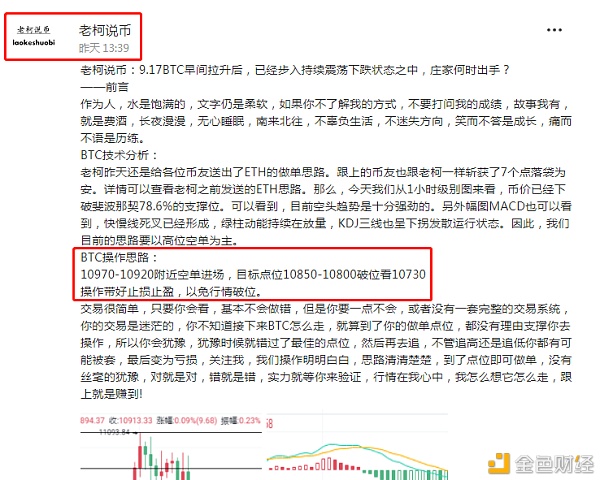 老柯：BTC止盈提醒日间行情波动不大晚间才到达