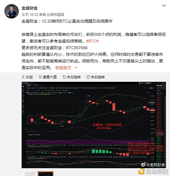 金盛财政金融：12.20晚间btc止盈二连走出指示